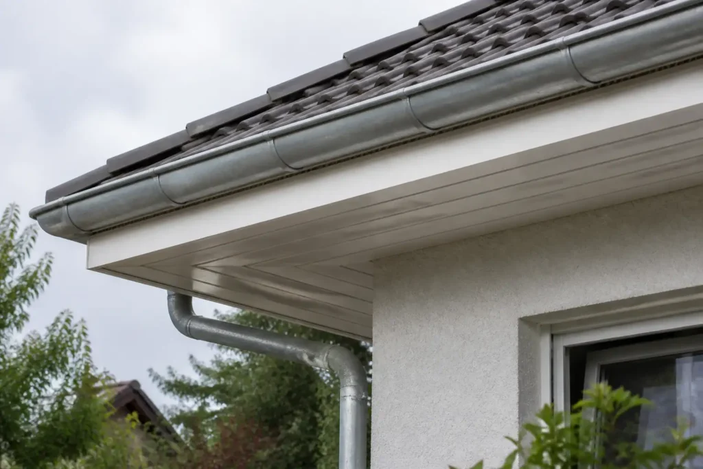 Neu verkleidete Untersicht am Dachüberstand mit Lüftungsprofil